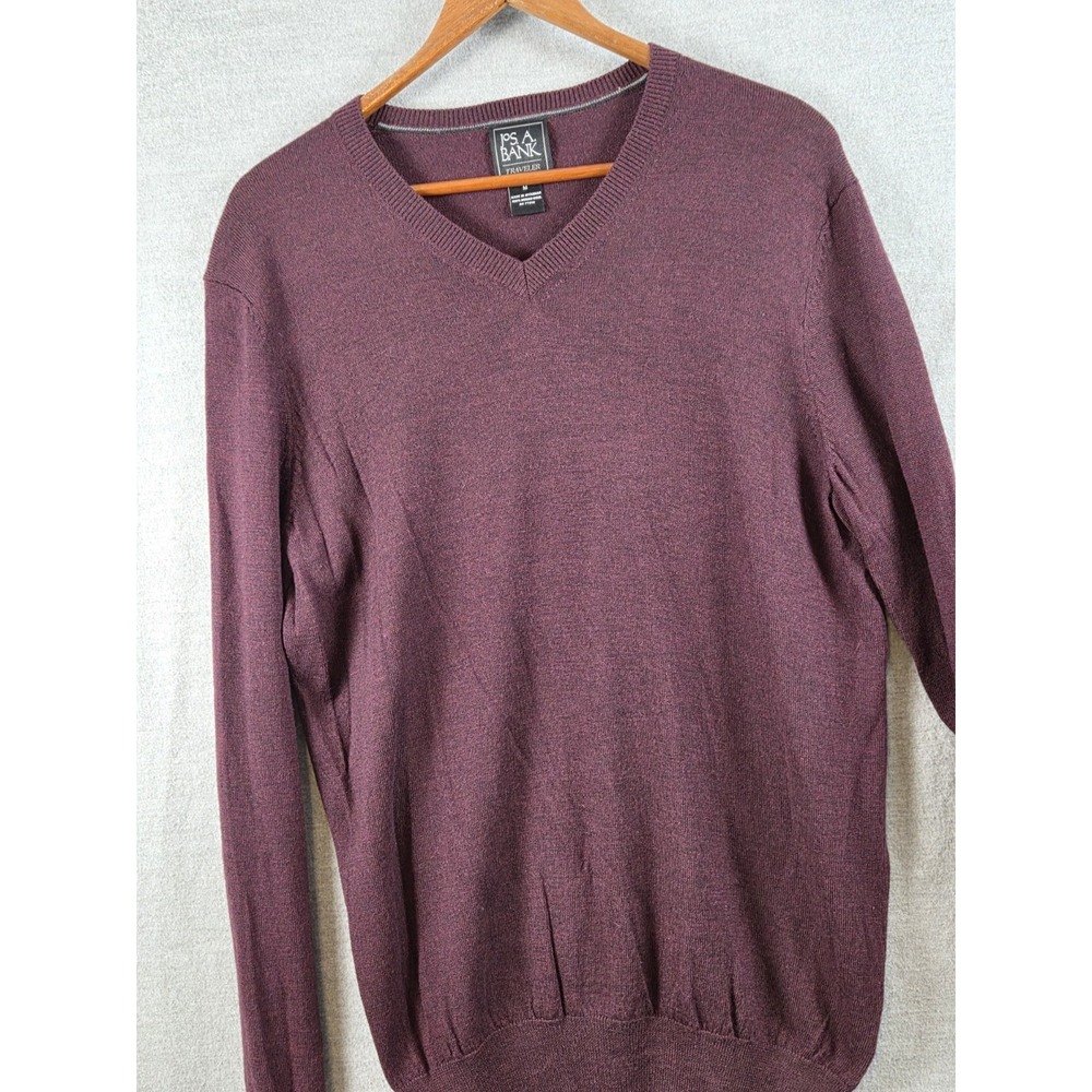 Jos A Bank Traveler Mens M Sweater Wool Knit Pullover Burgundy Old Money Career